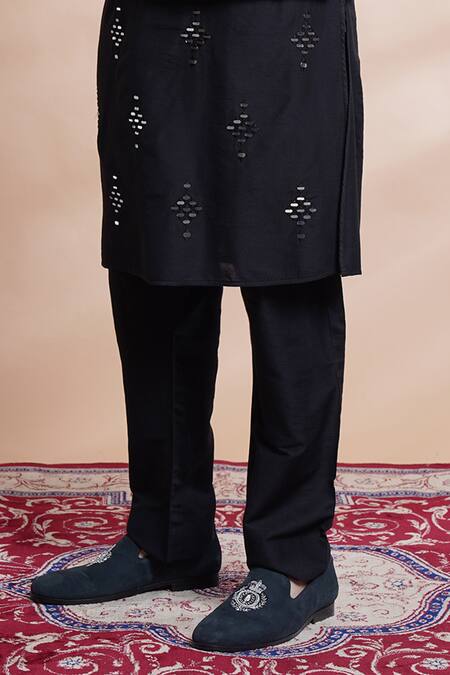 House Of Supriya_Black Raw Silk Embroidered Leaf Shoulder Front Nehru Jacket_Online_at_Aza_Fashions