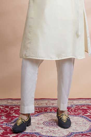 House Of Supriya_Off White Kurta Cotton Silk Solid Cuff Sleeves With Pant_Online_at_Aza_Fashions