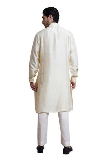 Buy_House Of Supriya_Off White Kurta Cotton Silk Solid Cuff Sleeves With Pant