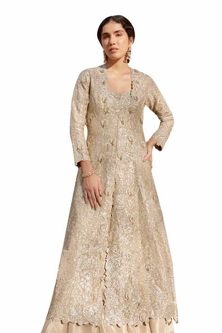 Osaa By Adarsh Beige Tissue, Silk Embroidery, Zari Sweetheart Neck, Open Jacket Lehenga Set Online at Aza Fashions Osaa By Adarsh_Beige Tissue, Silk Embroidery, Zari Sweetheart Neck, Open Jacket Lehenga Set _Online_at_Aza_Fashions