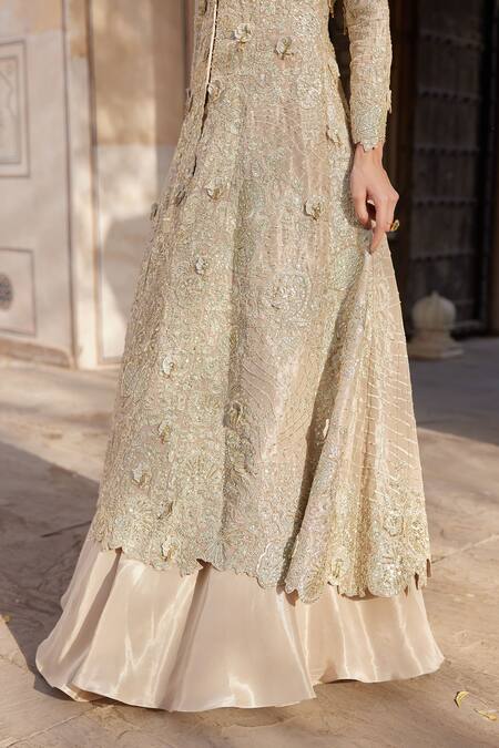Buy Osaa By Adarsh Beige Tissue, Silk Embroidery, Zari Sweetheart Neck, Open Jacket Lehenga Set Online at Aza Fashions Buy_Osaa By Adarsh_Beige Tissue, Silk Embroidery, Zari Sweetheart Neck, Open Jacket Lehenga Set _Online_at_Aza_Fashions