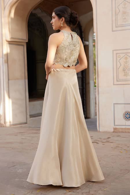 Osaa By Adarsh Zardosi Embroidered Crop Top & Skirt Set 