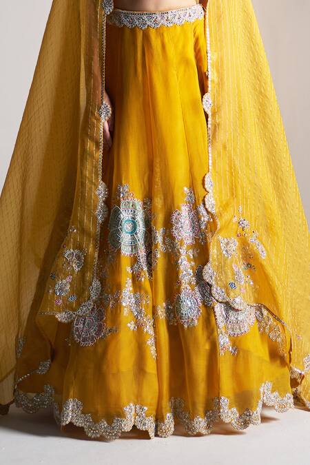 Osaa By Adarsh Gold Organza Embroidery, Zari V-neck Blouse Lehenga Set Online at Aza Fashions Osaa By Adarsh_Gold Organza Embroidery, Zari V-neck Blouse Lehenga Set _Online_at_Aza_Fashions