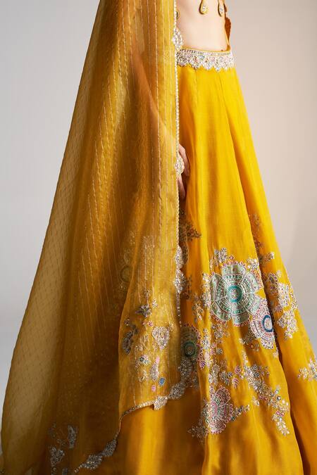 Shop Osaa By Adarsh Gold Organza Embroidery, Zari V-neck Blouse Lehenga Set Online at Aza Fashions Shop_Osaa By Adarsh_Gold Organza Embroidery, Zari V-neck Blouse Lehenga Set _Online_at_Aza_Fashions