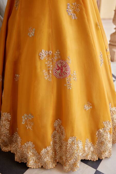 Osaa By Adarsh_Orange Organza Diamonds, Embroidery Round Neck Aari Blouse Lehenga Set _at_Aza_Fashions