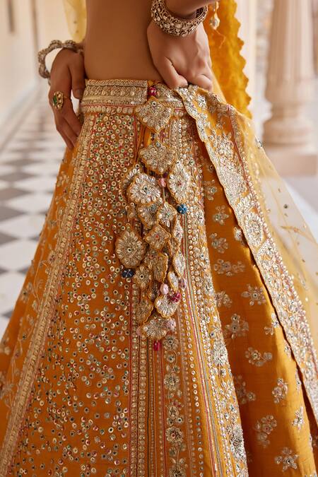 Osaa By Adarsh Orange Silk Zari, Diamonds, Embroidery V-neck Dori Blouse Lehenga Set Online at Aza Fashions Osaa By Adarsh_Orange Silk Zari, Diamonds, Embroidery V-neck Dori Blouse Lehenga Set _Online_at_Aza_Fashions