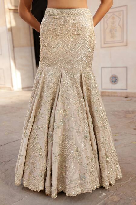 Buy Osaa By Adarsh Beige Tissue, Silk Embroidery, Zari V-neck Crop Top And Fish-cut Skirt Set Online at Aza Fashions Buy_Osaa By Adarsh_Beige Tissue, Silk Embroidery, Zari V-neck Crop Top And Fish-cut Skirt Set _Online_at_Aza_Fashions