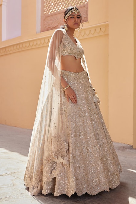 Osaa By Adarsh Beige Tissue, Silk Zari, Embroidery V-neck Zardosi And Aari Blouse Lehenga Set Online at Aza Fashions Osaa By Adarsh_Beige Tissue, Silk Zari, Embroidery V-neck Zardosi And Aari Blouse Lehenga Set _Online_at_Aza_Fashions