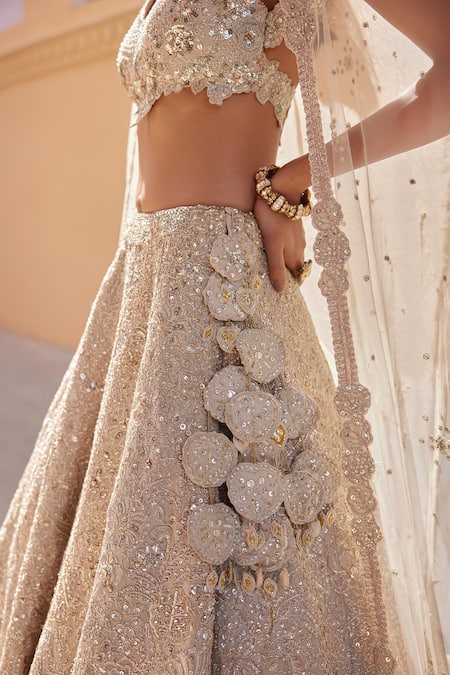 Buy Osaa By Adarsh Beige Tissue, Silk Zari, Embroidery V-neck Zardosi And Aari Blouse Lehenga Set Online at Aza Fashions Buy_Osaa By Adarsh_Beige Tissue, Silk Zari, Embroidery V-neck Zardosi And Aari Blouse Lehenga Set _Online_at_Aza_Fashions