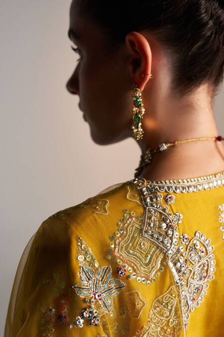 Buy_Osaa By Adarsh_Gold Organza Embroidery, Sequins, Zari Round Neck Kurta Sharara Set