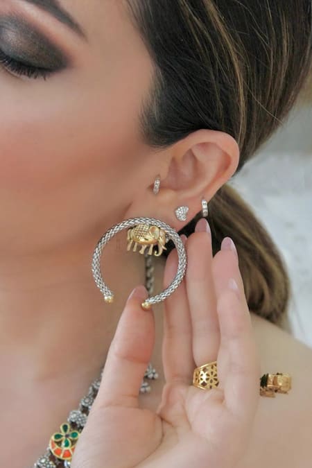 Anana Soulful Elephant Carved Studs 