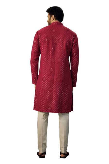 Kasbah_Red Georgette Sequins, Embroidery And Thread Kurta _Online_at_Aza_Fashions