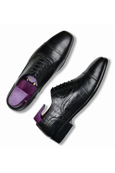 Shop Wednesday Lifestyle Black Charles Textured Pattern Oxfords at Aza Fashions Shop_Wednesday Lifestyle_Black Charles Textured Pattern Oxfords _at_Aza_Fashions