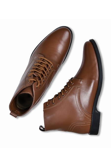 Shop Wednesday Lifestyle Brown Dexter Leather Lace Up Boots at Aza Fashions Shop_Wednesday Lifestyle_Brown Dexter Leather Lace Up Boots _at_Aza_Fashions