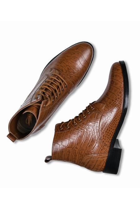 Shop Wednesday Lifestyle Brown Dexter Textured Boots at Aza Fashions Shop_Wednesday Lifestyle_Brown Dexter Textured Boots _at_Aza_Fashions