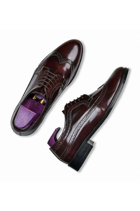 Shop Wednesday Lifestyle Maroon Dominic Brogue Pattern Lace Up Shoes at Aza Fashions Shop_Wednesday Lifestyle_Maroon Dominic Brogue Pattern Lace Up Shoes _at_Aza_Fashions