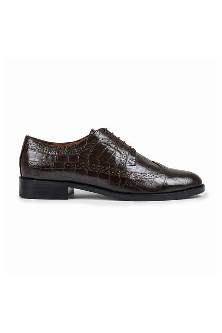 Wednesday Lifestyle_Brown Croco Leather Derby Shoes _Online_at_Aza_Fashions