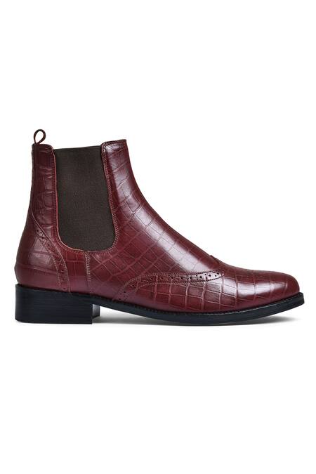 Wednesday Lifestyle_Maroon Burgundy Croco Leather Chelsea Boots _Online_at_Aza_Fashions