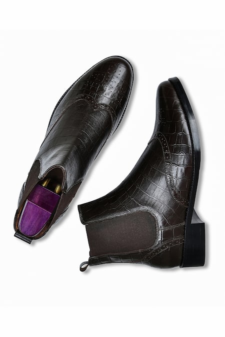 Shop Wednesday Lifestyle Brown Wade Textured Chelsea Boots at Aza Fashions Shop_Wednesday Lifestyle_Brown Wade Textured Chelsea Boots _at_Aza_Fashions