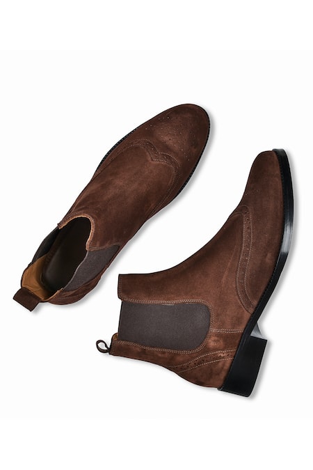 Shop Wednesday Lifestyle Brown Wade Chelsea Suede Leather Boots at Aza Fashions Shop_Wednesday Lifestyle_Brown Wade Chelsea Suede Leather Boots _at_Aza_Fashions