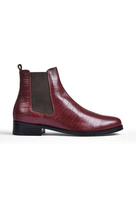 Wednesday Lifestyle_Maroon Wellington Croc Leather Chelsea Boots _Online_at_Aza_Fashions