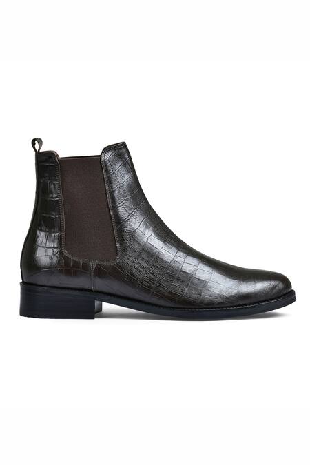 Wednesday Lifestyle_Brown Dark Croco Leather Chelsea Boots _Online_at_Aza_Fashions