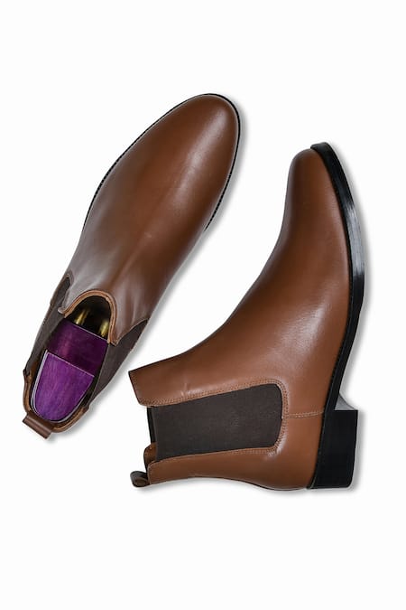 Shop Wednesday Lifestyle Brown Wellington Leather Chelsea Boots at Aza Fashions Shop_Wednesday Lifestyle_Brown Wellington Leather Chelsea Boots _at_Aza_Fashions