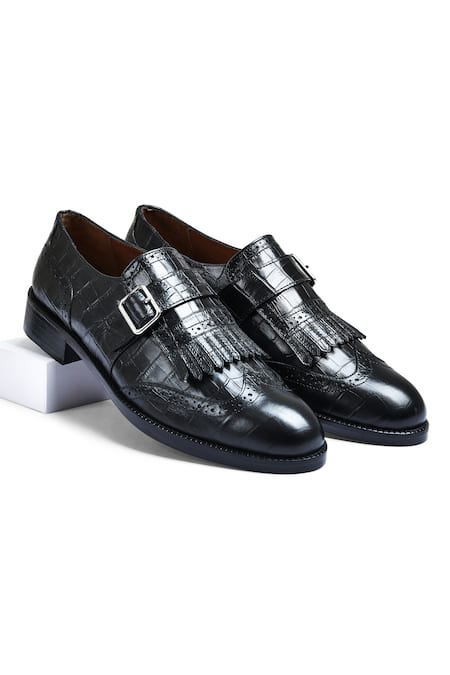 Wednesday Lifestyle Issac Croco Leather Monk Shoes 