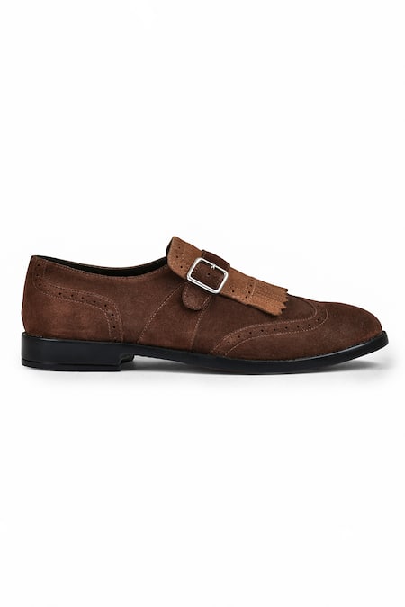Wednesday Lifestyle_Brown Issac Suede Leather Monk Shoes _Online_at_Aza_Fashions