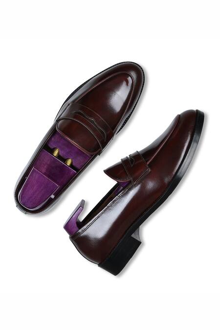 Shop_Wednesday Lifestyle_Maroon George Cutwork Strap Penny Loafers _at_Aza_Fashions