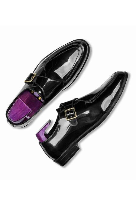 Shop Wednesday Lifestyle Black Patent Leather Monk Strap Shoes at Aza Fashions Shop_Wednesday Lifestyle_Black Patent Leather Monk Strap Shoes _at_Aza_Fashions