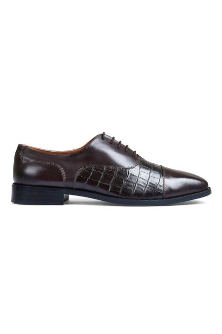 Wednesday Lifestyle_Brown Albert Croc Leather Oxford Shoes _Online_at_Aza_Fashions