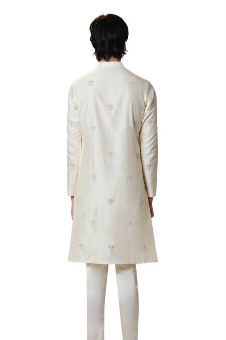 Shop House Of Koa Off White Chanderi, Cotton Zen Garden Louts Motif Embroidered Kurta With Pant Shop_House Of Koa_Off White Chanderi, Cotton Zen Garden Louts Motif Embroidered Kurta With Pant
