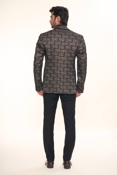 Shop Prima Czar Black Jacquard Weave Abstract Pattern Tuxedo at Aza Fashions Shop_Prima Czar_Black Jacquard Weave Abstract Pattern Tuxedo_at_Aza_Fashions