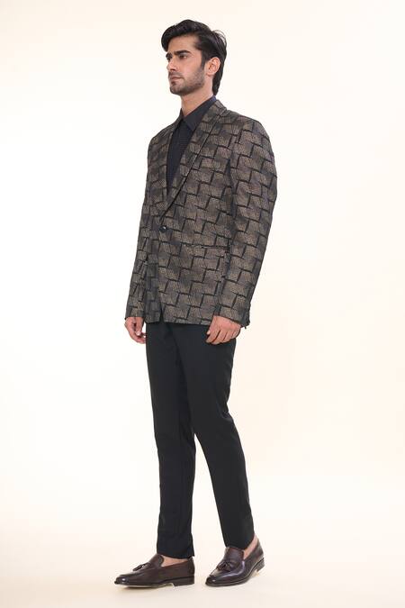 Shop Prima Czar Black Jacquard Weave Abstract Pattern Tuxedo Online at Aza Fashions Shop_Prima Czar_Black Jacquard Weave Abstract Pattern Tuxedo_Online_at_Aza_Fashions