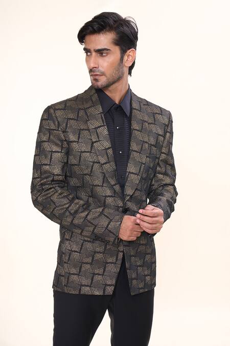 Prima Czar Black Jacquard Weave Abstract Pattern Tuxedo at Aza Fashions Prima Czar_Black Jacquard Weave Abstract Pattern Tuxedo_at_Aza_Fashions