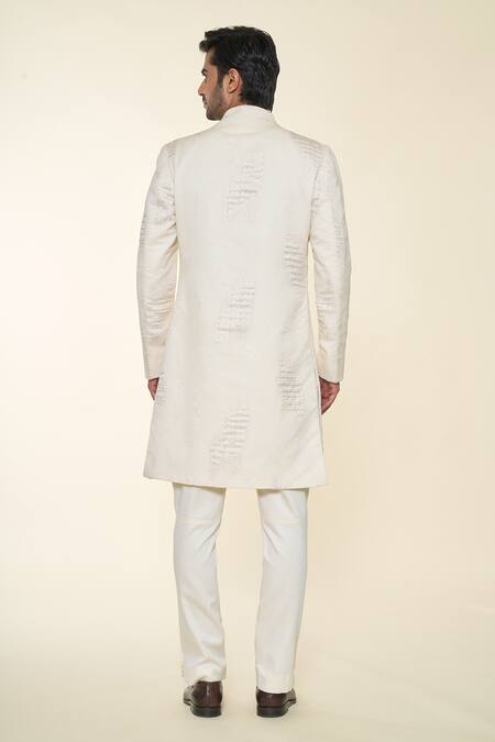 Shop Prima Czar Ivory Organza Silk Embroidery Thread Indo Western Jacket With Pant at Aza Fashions Shop_Prima Czar_Ivory Organza Silk Embroidery Thread Indo Western Jacket With Pant_at_Aza_Fashions
