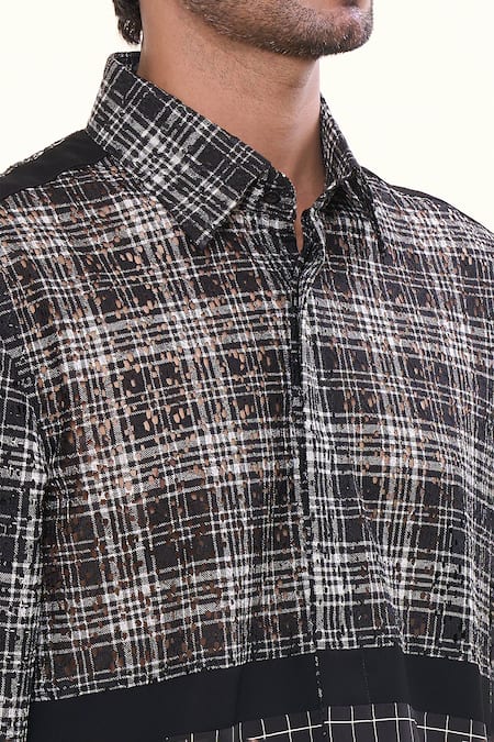 Prima Czar_Black Net Print Checks And Shirt_Online_at_Aza_Fashions