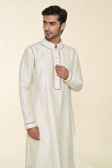 Buy Prima Czar Ivory Silk Embroidery Buttis Kurta With Pant Online at Aza Fashions Buy_Prima Czar_Ivory Silk Embroidery Buttis Kurta With Pant_Online_at_Aza_Fashions