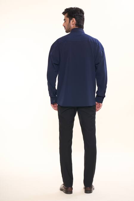 Shop_Prima Czar_Blue Cotton Embroidery Patchwork Shirt_at_Aza_Fashions