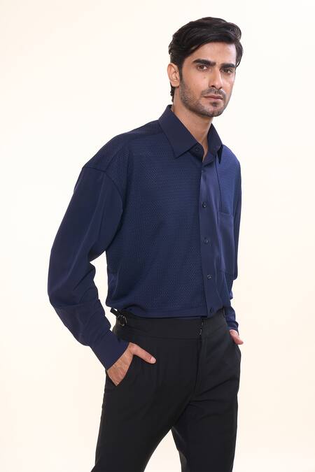 Prima Czar_Blue Cotton Embroidery Patchwork Shirt_Online_at_Aza_Fashions