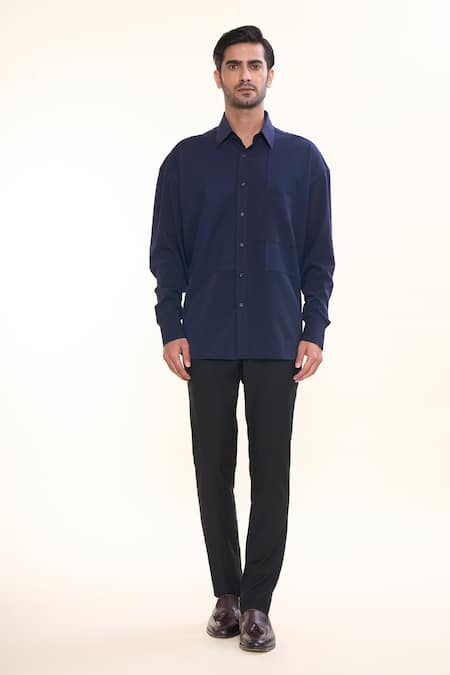 Buy_Prima Czar_Blue Cotton Embroidery Patchwork Shirt_Online_at_Aza_Fashions