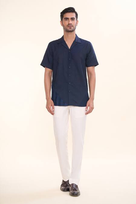 Prima Czar_Blue Cotton Embroidery Patchwork Shirt_Online_at_Aza_Fashions
