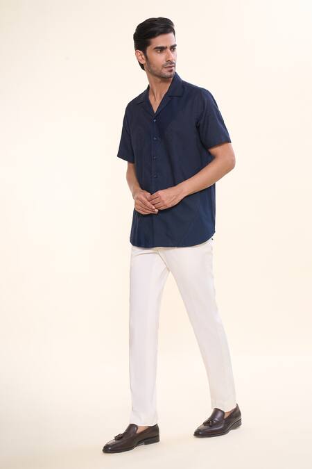 Buy_Prima Czar_Blue Cotton Embroidery Patchwork Shirt_Online_at_Aza_Fashions
