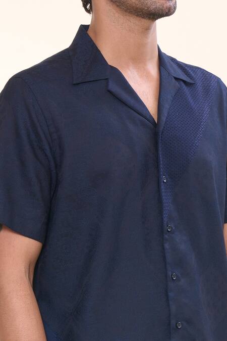 Shop_Prima Czar_Blue Cotton Embroidery Patchwork Shirt_Online_at_Aza_Fashions