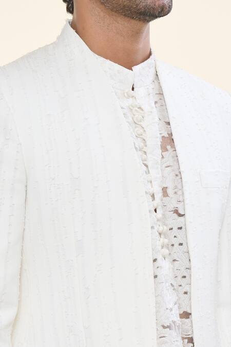 Buy Prima Czar Off White Net Textures Jacket And Kurta Set Online at Aza Fashions Buy_Prima Czar_Off White Net Textures Jacket And Kurta Set_Online_at_Aza_Fashions