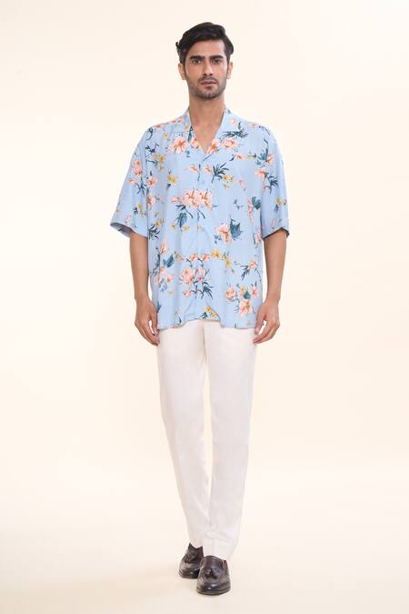 Prima Czar_Sky Blue Rayon Print Floral Shirt_Online_at_Aza_Fashions