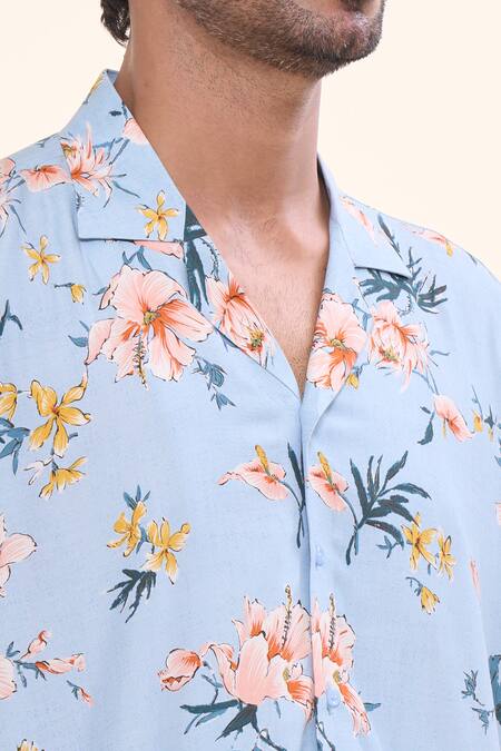 Buy_Prima Czar_Sky Blue Rayon Print Floral Shirt_Online_at_Aza_Fashions