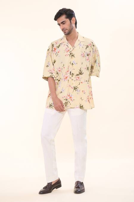 Buy_Prima Czar_Yellow Rayon Print Floral Oversized Shirt_Online_at_Aza_Fashions