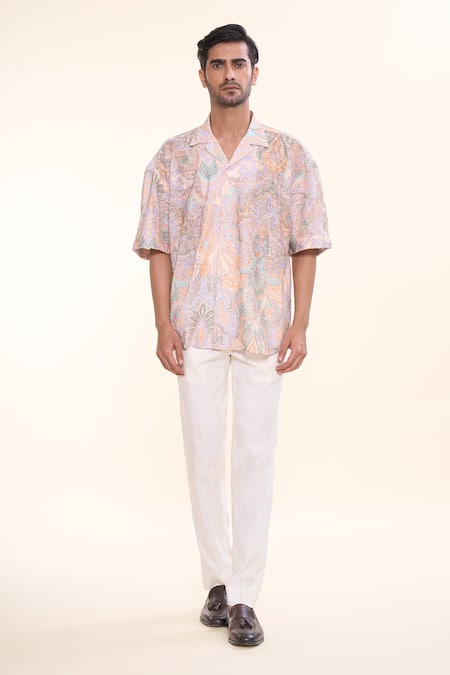 Prima Czar_Multi Color Blended Fabric Print Abstract Floral Shirt_Online_at_Aza_Fashions